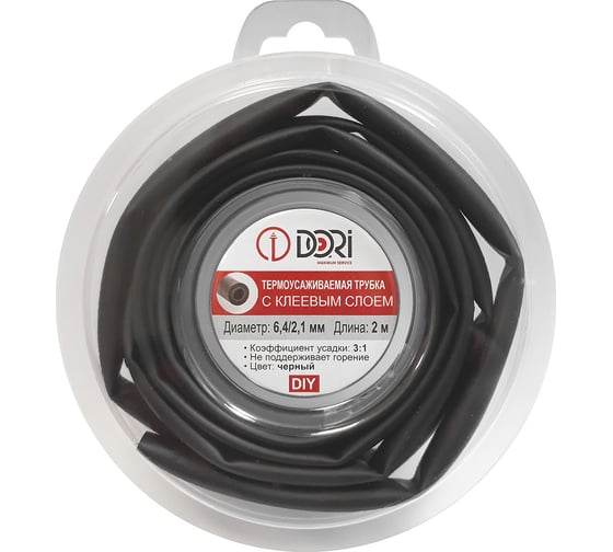 Изображение товара Термоусадочная трубка DORI ТТК 6,4/2,1 ролик с клеевым слоем L=2м чёрная 49593