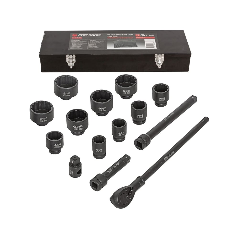 Изображение товара Набор Forsage F-8141-9MPB 12-гранные головки 36-80 мм, 1 дюйм, кейс
