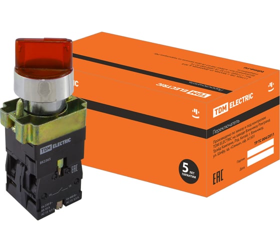Изображение товара Переключатель TDM BK 2465, 2 положения, красный, 1з+1р 10 шт SQ0703-0015
