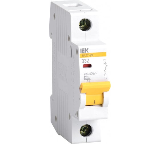Изображение товара Автоматический модульный выключатель IEK 1п B 32А ВА 47-29 4.5кА ИЭК MVA20-1-032-B
