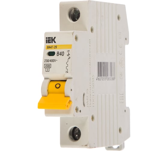 Изображение товара Автоматический модульный выключатель IEK 1п B 40А ВА 47-29 4.5кА ИЭК MVA20-1-040-B