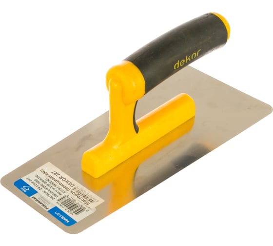 Изображение товара Мастерок DEKOR венецианская прямоугольная, нержавеющая сталь, 90х240мм пластиковая ручка 227