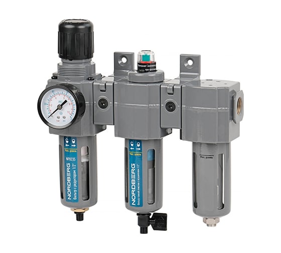 Изображение товара Фильтр воздушный с редуктором (5µm) + фильтр тонкой очистки (0,01µm) + осушитель 1/2" NORDBERG NP8235