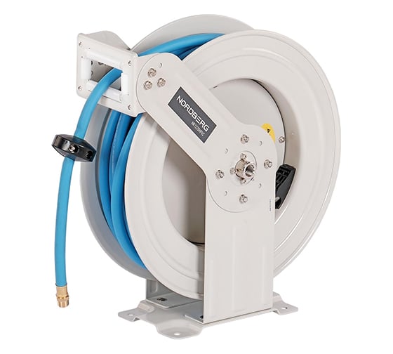 Изображение товара Шланг воздушный c двойным армированием на стальной катушке, гибридный PVC 12.5x19 мм, 20 м NORDBERG HR1220HPVC