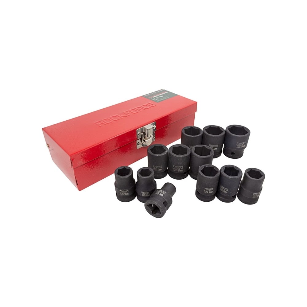 Изображение товара Набор головок ударных 6-гранных Rockforce 1/2"DR, 12 предметов в кейсе