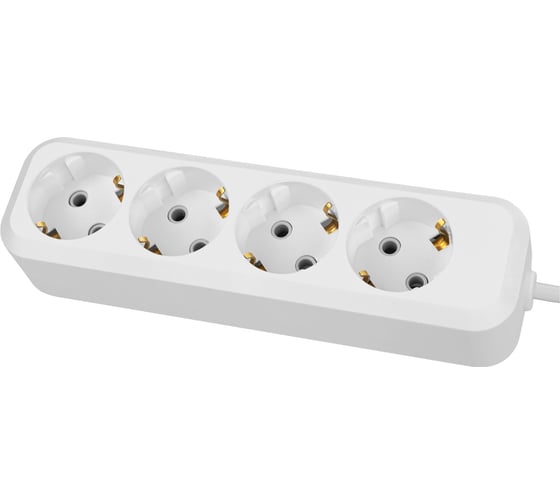 Изображение товара Удлинитель сетевой TDM ELECTRIC с выключателем, 4 розетки, 5 метров, с заземлением, 10А, 2300Вт, белый, SQ1303-1107