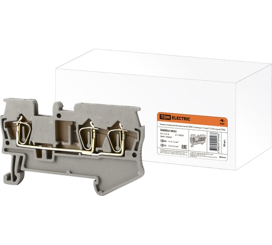 Изображение товара Зажим TDM ELECTRIC клеммный, безвинтовой, ЗКБ, 3 вывода 1,5 мм2, 17,5А, серый SQ0822-0022