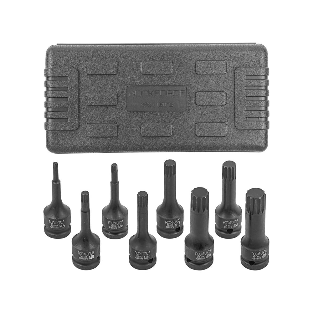 Изображение товара Набор головок-бит ударных SPLINE 1/2 DR 8 предметов кейс Rockforce RF-40811MPB