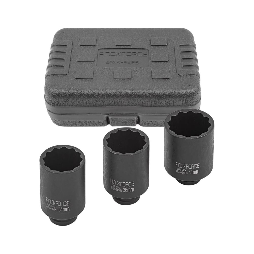 Изображение товара Набор ударных головок глубоких 12-гранных 1/2 дюйма 3 шт Rockforce RF-4035-9MPB