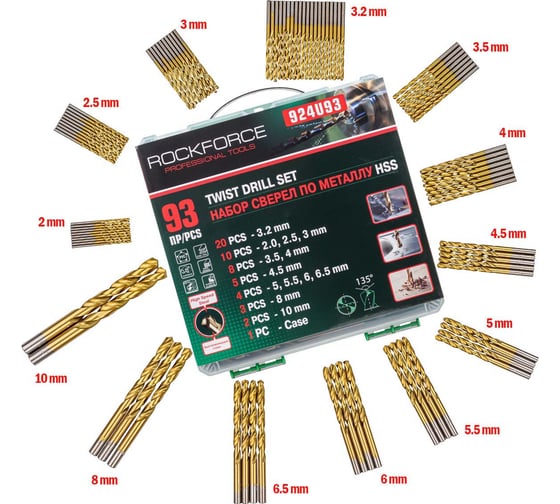 Изображение товара Набор сверел по металлу 93 предмета, кейс Rockforce RF-924U93(57273)