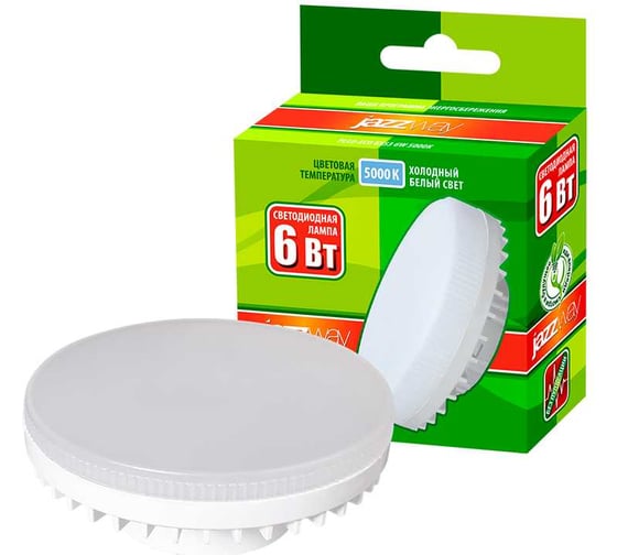 Изображение товара Светодиодная лампа Jazzway PLED-ECO 6Вт таблетка матовая 5000К холодный белый GX53 460лм 230В/50Гц D75х26mm 2852007