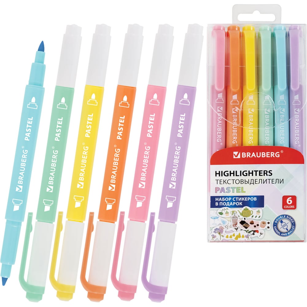 Изображение товара Набор текстовыделителей BRAUBERG Twin Pastel 6 цв., двухсторонние, 1-5 мм Изображение товара Набор текстовыделителей BRAUBERG Twin Pastel 6 цв., двухсторонние, 1-5 мм