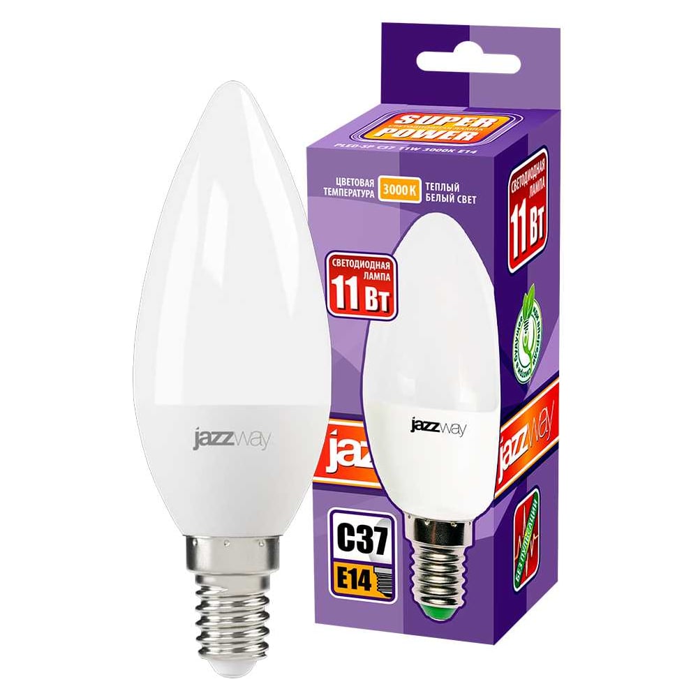 Изображение товара Светодиодная лампа Jazzway PLED-SP 11Вт C37 свеча 3000К теплый белый E14 980лм 230В/50Гц 5019157