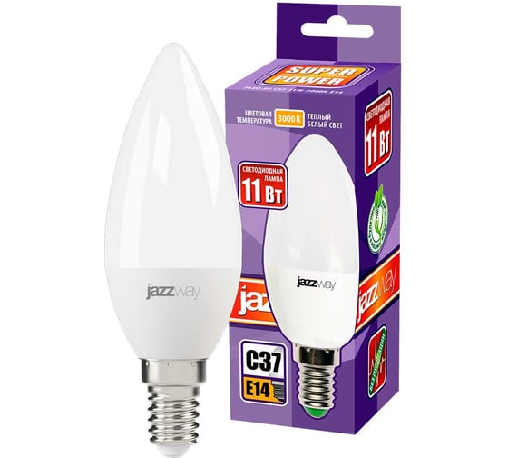 Изображение товара Светодиодная лампа Jazzway PLED-SP 11Вт C37 свеча 3000К теплый белый E14 980лм 230В/50Гц 5019157