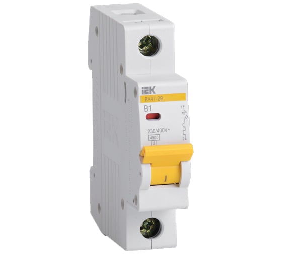 Изображение товара Автоматический модульный выключатель IEK ВА 47-29 1п, B, 1А, 4.5кА, ИЭК MVA20-1-001-B