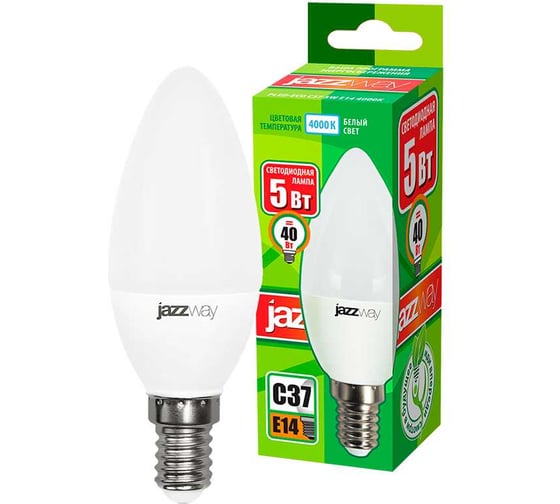Изображение товара Светодиодная лампа Jazzway PLED-ECO 5Вт C37 свеча матовая 4000К нейтральный белый E14 400лм 230В/50Гц 1036865A