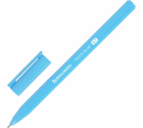 Изображение товара Шариковая ручка BRAUBERG Trios Blue, синяя, трехгранная, корпус голубой, игольчатый узел 0.7 мм, линия 0.5 мм 24 штуки 144158