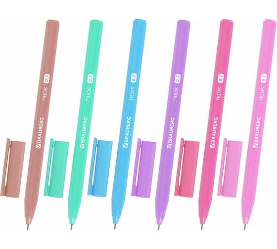 Изображение товара Шариковая ручка BRAUBERG Trios, синяя, трехгранная, ассорти, игольчатый узел 0.7 мм, линия письма 0.5 мм 144153