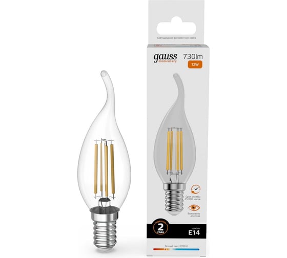 Изображение товара Лампа Gauss Filament Elementary Свеча на ветру 12W 730lm 2700К Е14 LED 1/10/100 42112