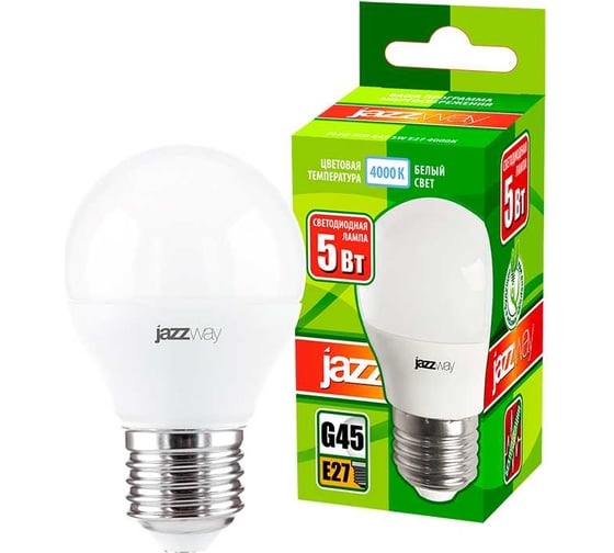 Изображение товара Светодиодная лампа Jazzway PLED-ECO 5Вт G45 шар матовая 4000К нейтральный белый E27 400лм 230В/50Гц 1036988A