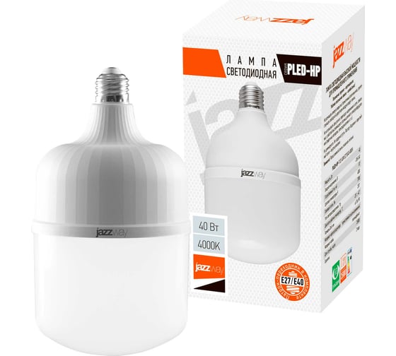 Изображение товара Светодиодная лампа Jazzway высокомощная PLED-HP-T120 40Вт 4000К нейтральный белый E27/E40 (переходник в комплекте) 3700лм 220В/50Гц 1038937A