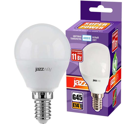 Изображение товара Светодиодная лампа Jazzway PLED-SP 11Вт шар G45 4000К нейтральный белый E14 950лм 230В/50Гц 5019270