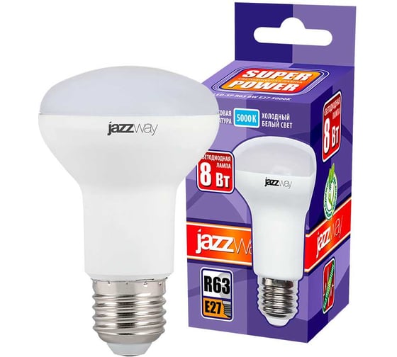 Изображение товара Светодиодная лампа Jazzway PLED-SP 8Вт R63 5000К холодный белый E27 630лм 230В/50Гц 1033666