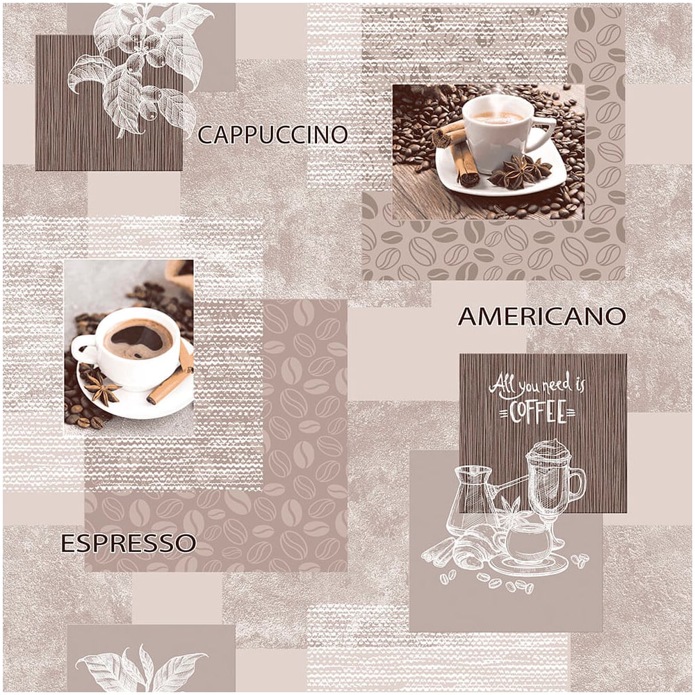 Изображение товара Бумажные моющиеся обои FOX Арабика 0,53x10м с коллажем кофе