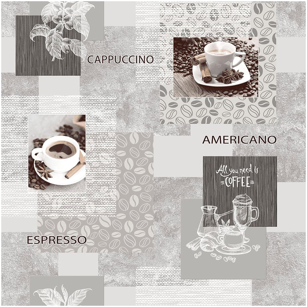 Изображение товара Бумажные моющиеся обои FOX Арабика 0,53x10м с коллажем кофе