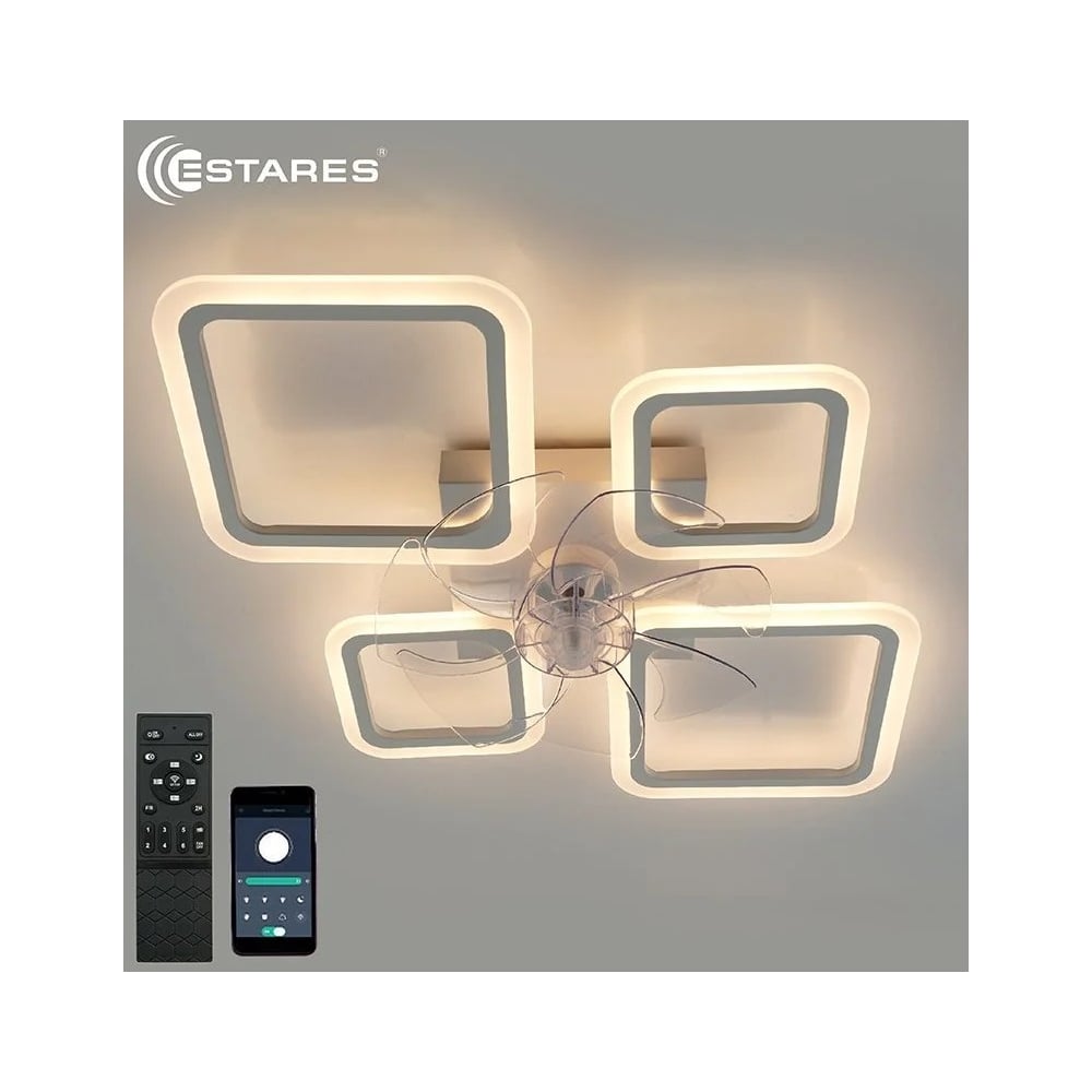 Изображение товара Управляемая светодиодная люстра с вентилятором ESTARES FAN OVAL 70W+18W 4S-APP
