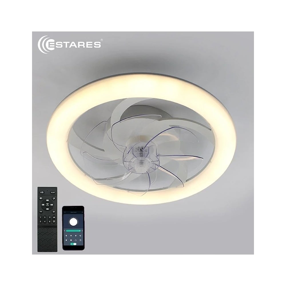Изображение товара Управляемая светодиодная люстра с вентилятором ESTARES FAN SIMPLE 60W+18W R-APP УУО00004891