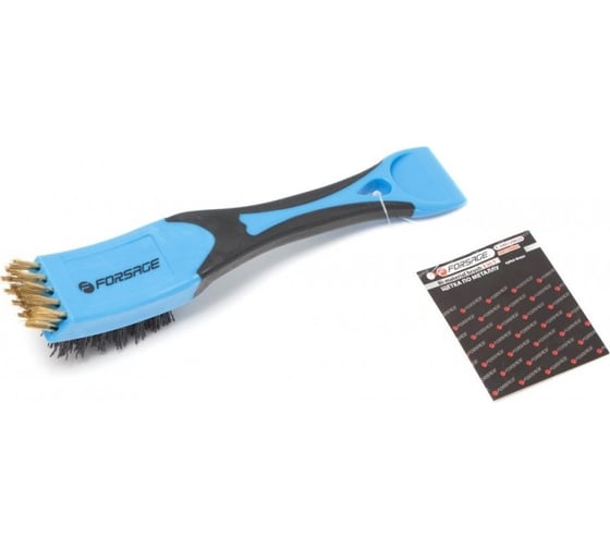 Изображение товара Щетка по металлу Forsage ручная в пластиковом корпусе с прорезиненной рукояткой 3в1(скребок-35мм;материал проволоки: нейлон-6x5рядов,латунь-3x5рядов) F-340129625(17434)