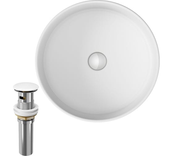 Изображение товара Раковина накладная на столешницу Bauedge BAU Dream круглая D41, белая, выпуск клик клак, белый BL1004