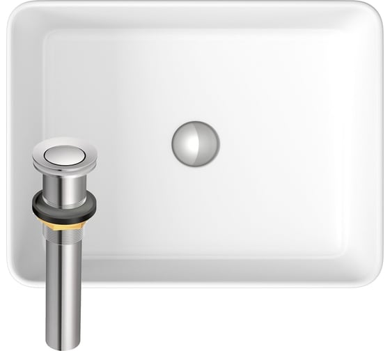 Изображение товара Раковина накладная на столешницу Bauedge BAU Hotel прямоугольная 48x37, белая, выпуск клик клак, хром BH1010