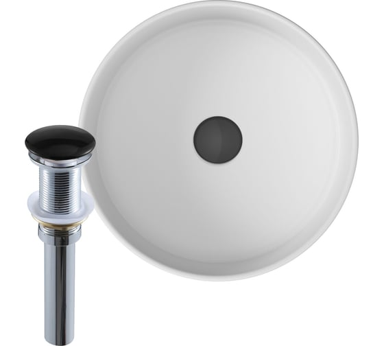 Изображение товара Раковина накладная на столешницу Bauedge BAU Dream круглая D41, белая, выпуск клик клак, черный BH1057