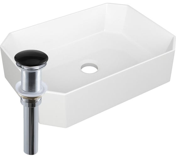 Изображение товара Раковина накладная на столешницу Bauedge BAU Hotel прямоугольная 51x37, белая, выпуск клик клак, черный YBD2429