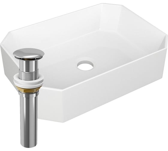 Изображение товара Раковина накладная на столешницу Bauedge BAU Hotel прямоугольная 51x37, белая, выпуск клик клак, хром YBD2427