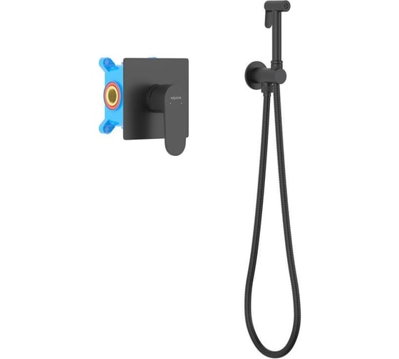 Изображение товара Набор с гигиеническим душем Aquatek ОБЕРОН смеситель + гигиеническая лейка + шланг + шланговое подсоединение с держателем, матовый черный AQ1219MB 00000135155