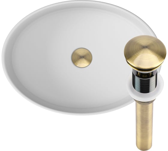 Изображение товара Раковина накладная на столешницу Bauedge BAU Nimb овальная 50x36, белая, выпуск клик клак, бронза BH1075
