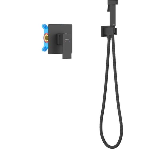 Изображение товара Набор с гигиеническим душем Aquatek ЛИБРА смеситель + гигиеническая лейка + шланг + шланговое подсоединение с держателем, матовый черный AQ1619MB 00000135327