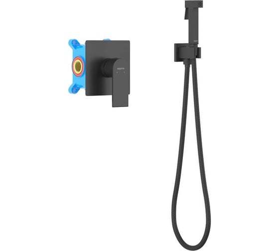 Изображение товара Набор с гигиеническим душем Aquatek ЛИРА смеситель + гигиеническая лейка + шланг + шланговое подсоединение с держателем, матовый черный AQ1419MB 00000135249