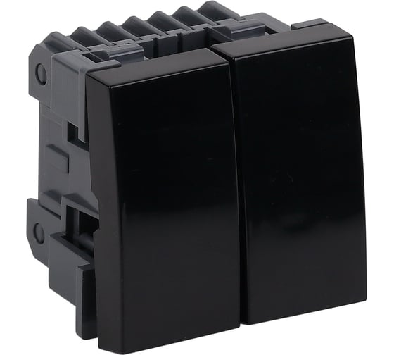 Изображение товара Выключатель модульный двухклавишный Рувинил 45x45мм черный упаковка 10 шт АДЛ 13-905-Ч