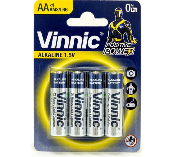 Изображение товара Алкалиновые щелочные батарейки VINNIC LR6 (AA) 1.5В блистер/4 штуки 4898338005998