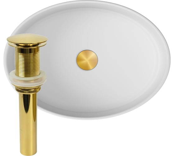Изображение товара Раковина накладная на столешницу Bauedge BAU Nimb овальная 50x36, белая, выпуск клик клак, золото BH1076