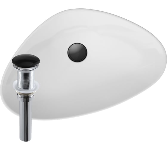 Изображение товара Раковина накладная на столешницу Bauedge BAU Triangle 59x39, белая, выпуск клик клак, черный BH1044