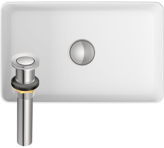 Изображение товара Раковина прямоугольная накладная Bauedge BAU Hotel mini 37x23, белая + выпуск клик-клак, хром BH1083