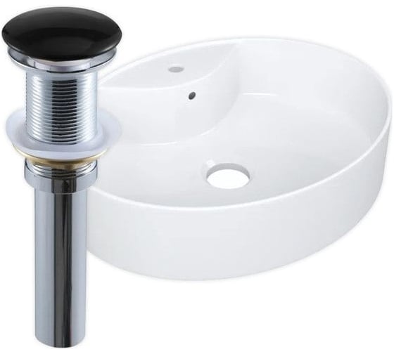 Изображение товара Раковина накладная BauedgeBAU Nimb 51x41, с отверстием под смеситель, белая + выпуск клик-клак, черный YBD2480