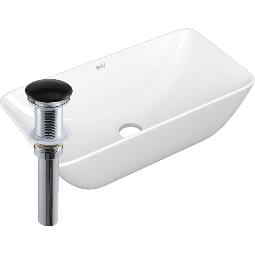 Изображение товара Накладная прямоугольная раковина Bauedge BAU Spectrum mini 47x24 белая с выпуском клик-клак
