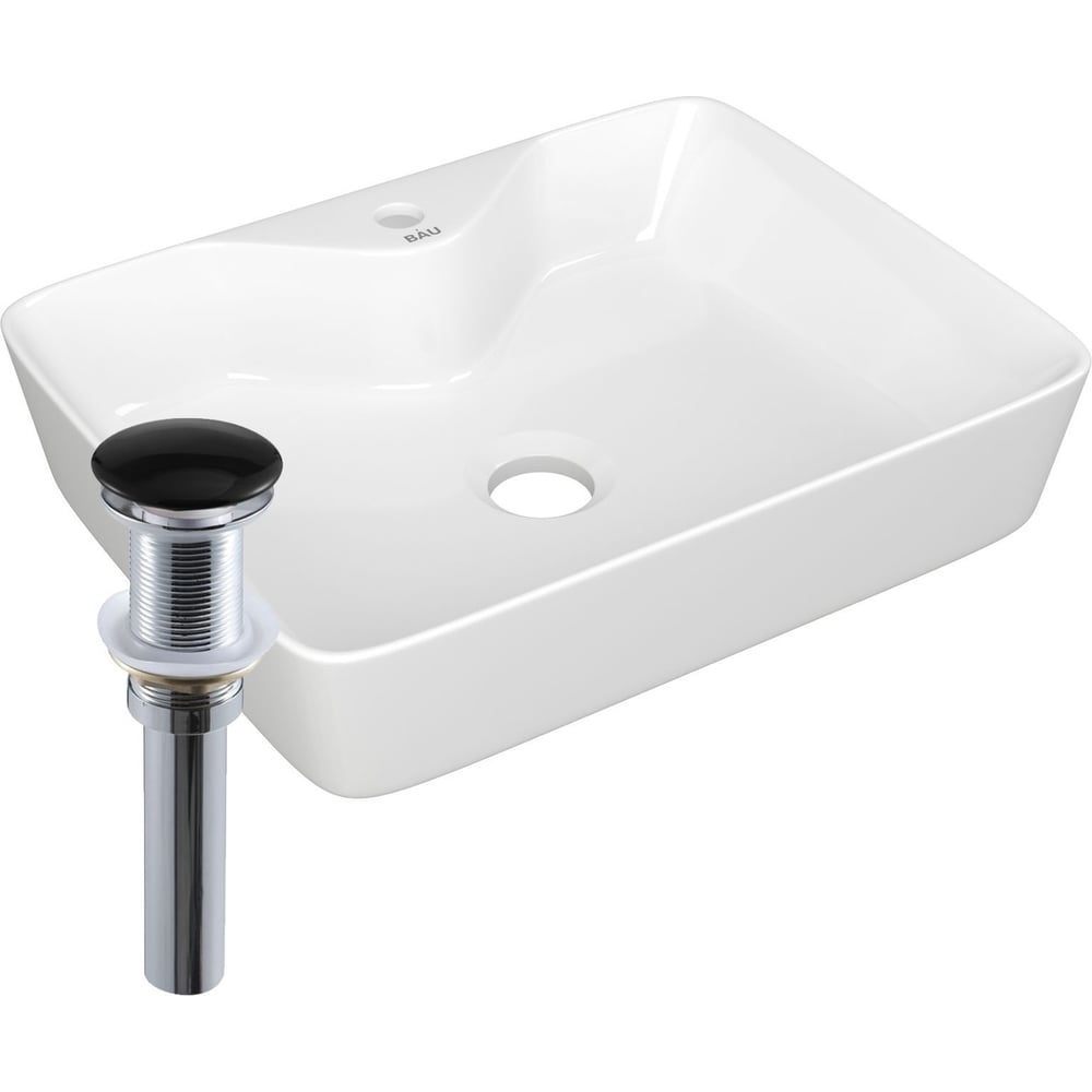 Изображение товара Раковина прямоугольная накладная Bauedge BAU Cerama 48x37 санфарфор белая