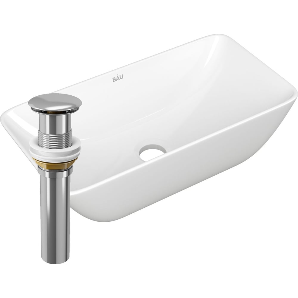 Изображение товара Накладная прямоугольная раковина Bauedge BAU Spectrum mini 47x24 белая с выпуском клик-клак